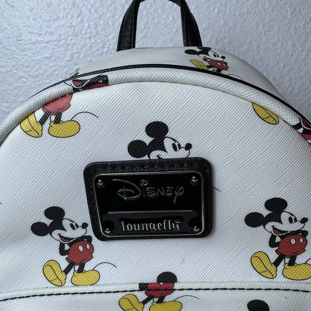 Disney Parks Loungefly White All Over Mickey Mouse Classic Backpack White Black